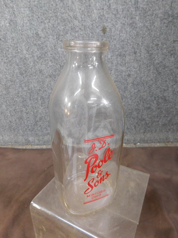 Vintage J.D. Poole & Sons Minford Ohio Quart Milk Bottle