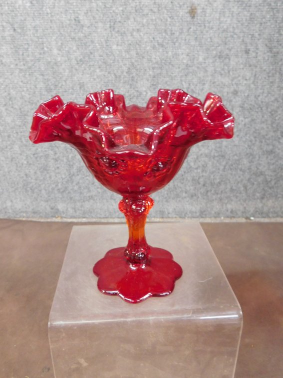 Fenton Amberina Cabbage Rose Compote 6" x 6"