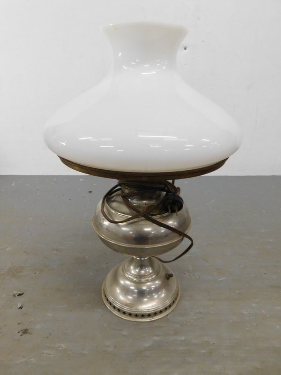 Antique Nickle Plated Oil Lamp 18" T