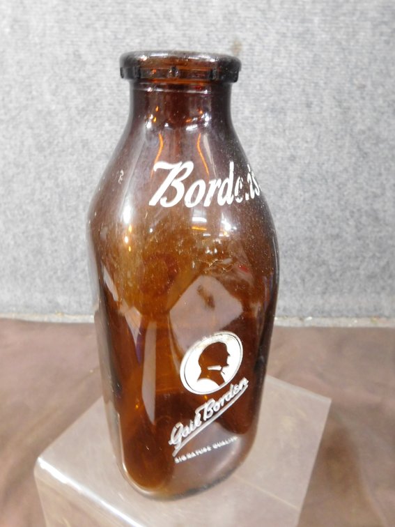 Vintage Amber Borden's Quart Milk Bottle