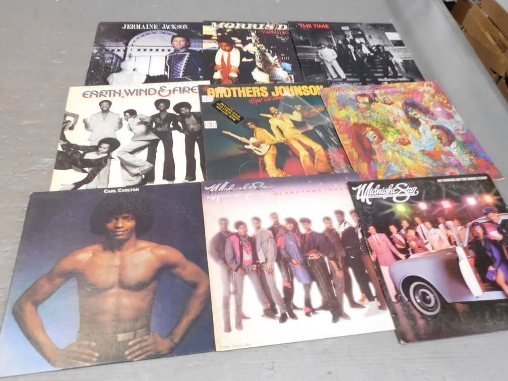 Nine R & B 33 LP Records, Carl Carlton, The Time, Earth Wind & Fire Etc.