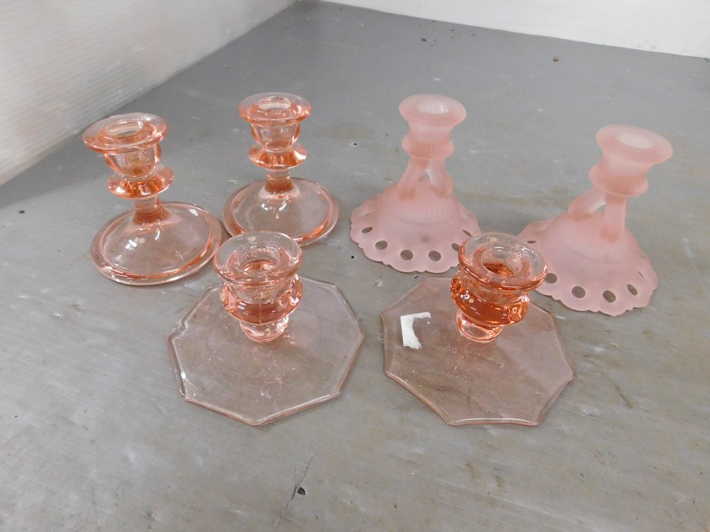 Elegant Depression Glass Candle Holders, Pink Depression Glass Candle Stick Holders
