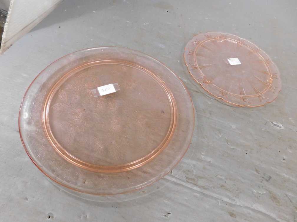 Two Pink Depression Glass Cake Plates