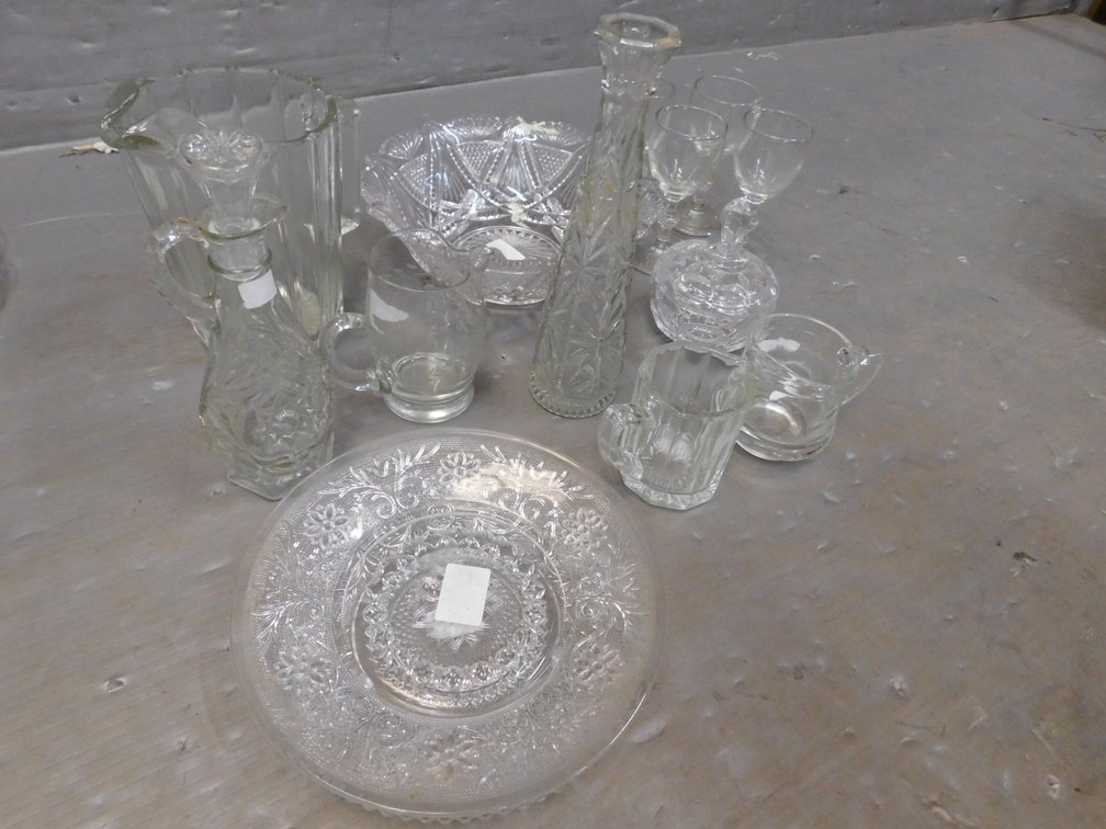 Glass Pitcher, Bowl, Cups etc.