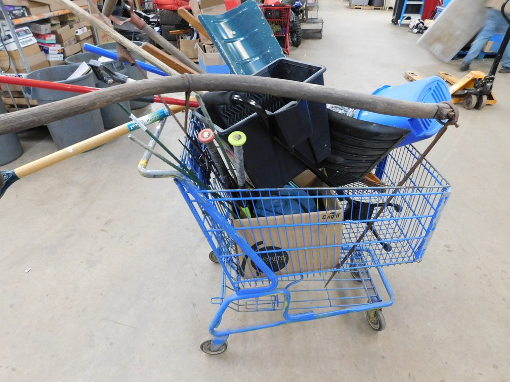 Lot of Assorted Hand Tools, Snow Shovel etc., Shopping Cart Not Included
