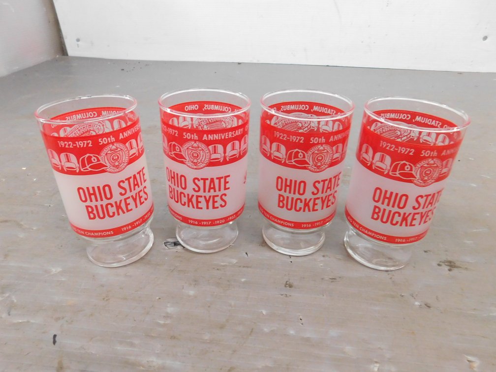 Four 50Th Anniversary Ohio State Buckeyes Glasses, One Does have a Crack