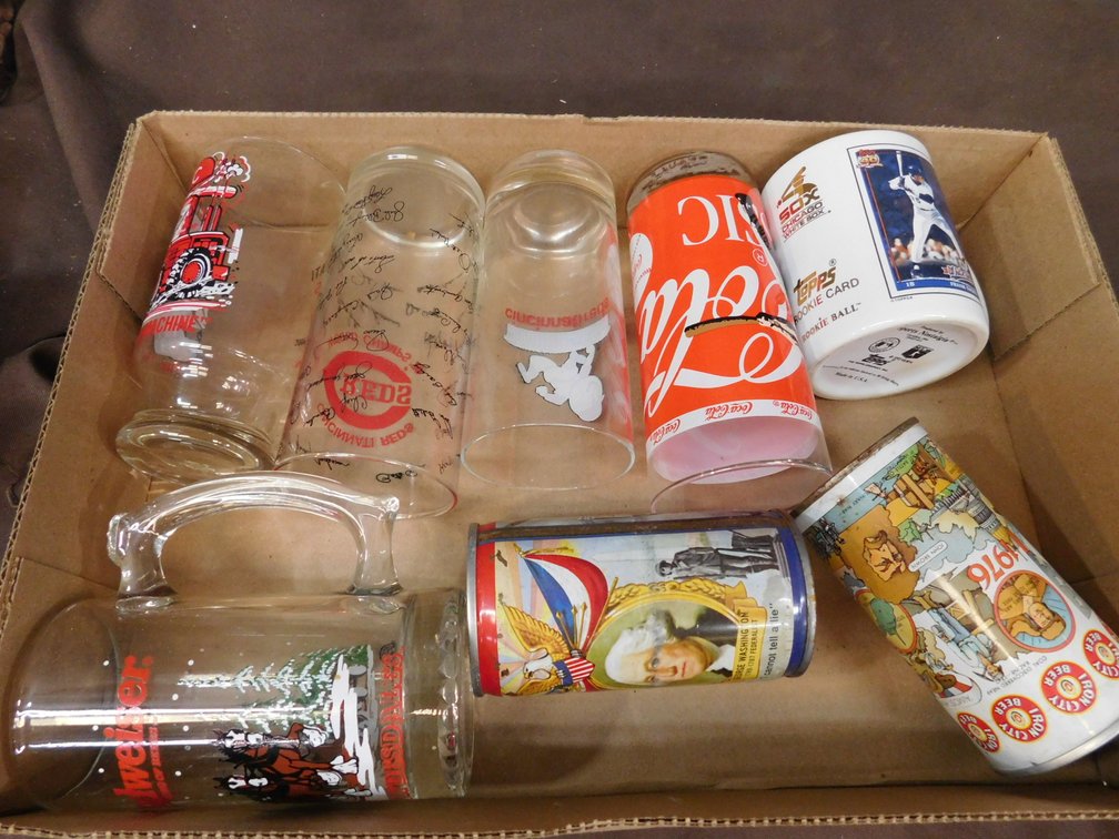 Cincinnati Reds Glass Cups, Budweiser Glass Mug, Frank Thomas Mug etc.