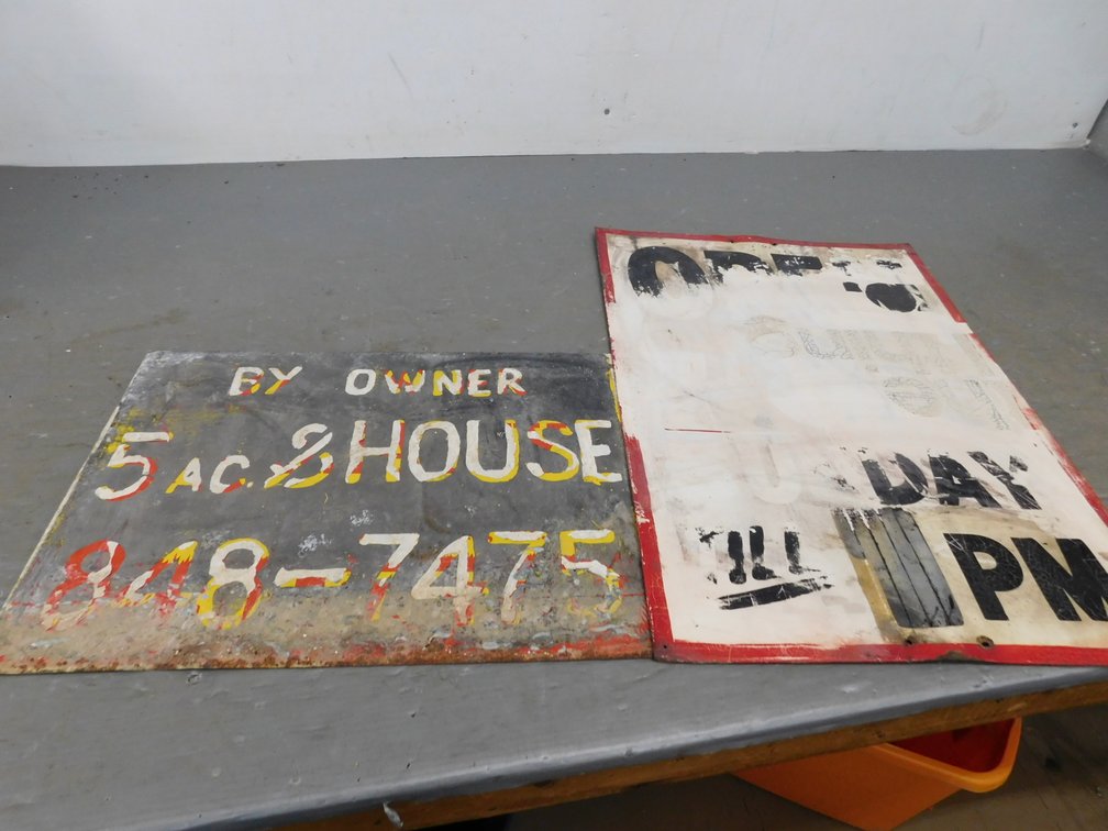 Two Galvanized Signs Largest 22" x 32"