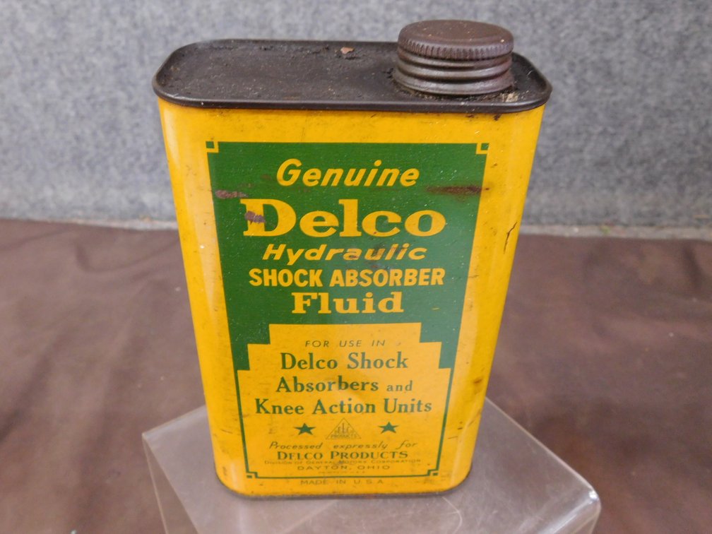 Vintage Delco hydraulic Shock Absorber Fluid Tin, Empty