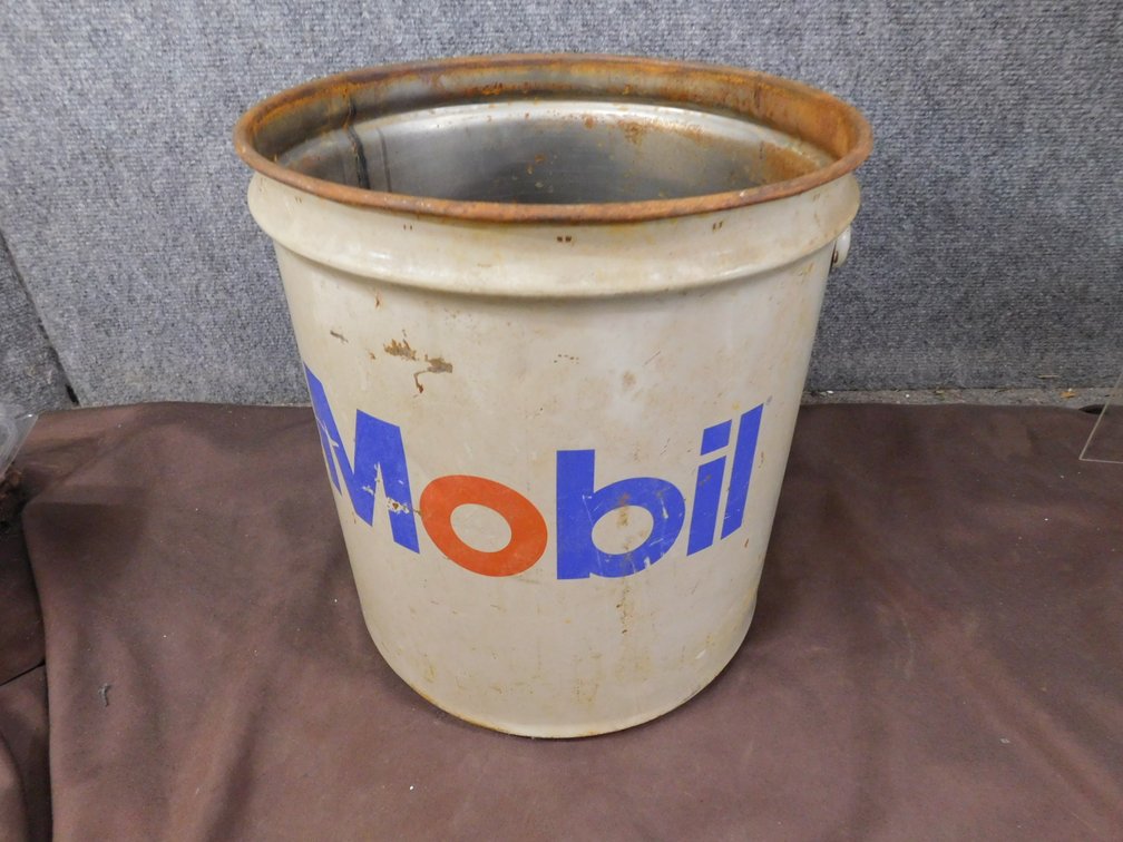Vintage Mobil 5 Gallon Metal Grease or Oil Bucket