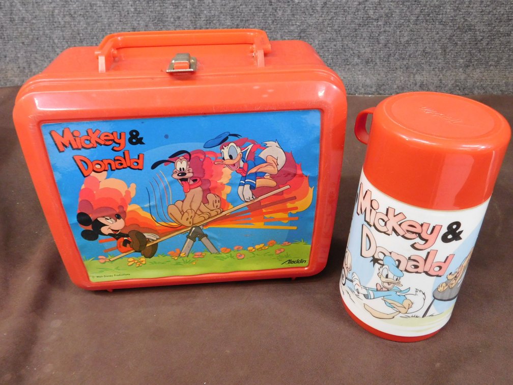 Vintage Disney Mickey & Donald Plastic Lunchbox and Thermos Made by Aladdin