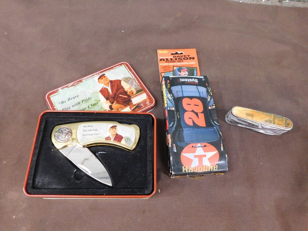 Knife in Tin, Davey Allison Team Set Coated Cards etc.