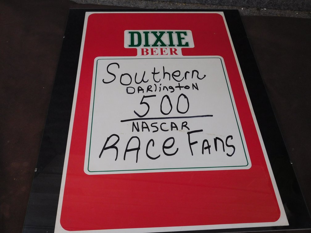 Dixie Beer Southern Darlington 500 Nascar Race Fans Sign under Glass 15 1/2" x 19 1/2"