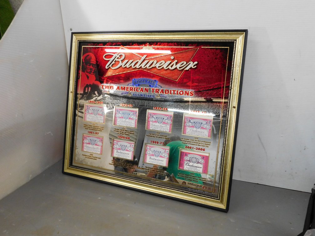 2007 Budweiser Football Two American Traditions Mirrored Sign 23" x 26"