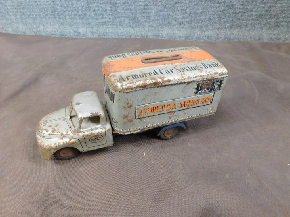 Vintage Armored Car Savings Bank Pressed Steel 8" L