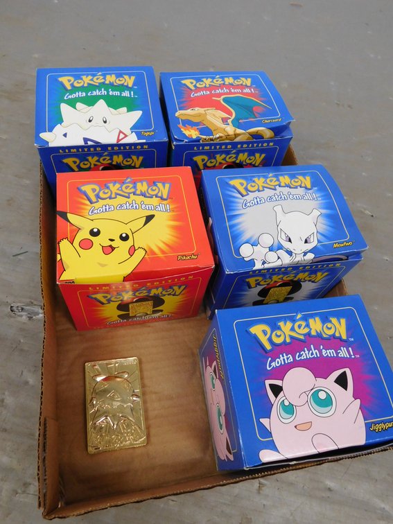 Five Pokemon 23K Gold Plated Trading Cards in Sealed Pokemon Balls