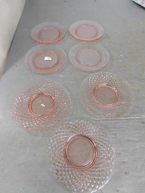Seven Assorted Pink Depression Plates