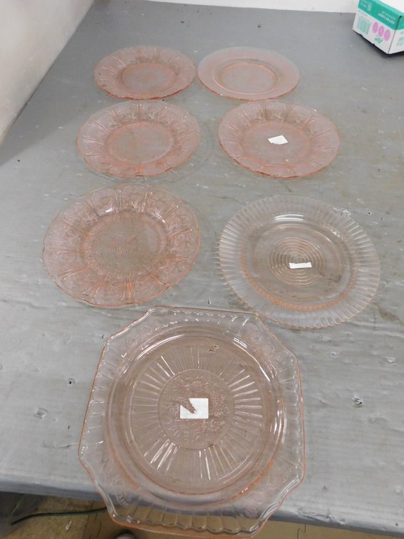 Seven Assorted Pink Depression Plates