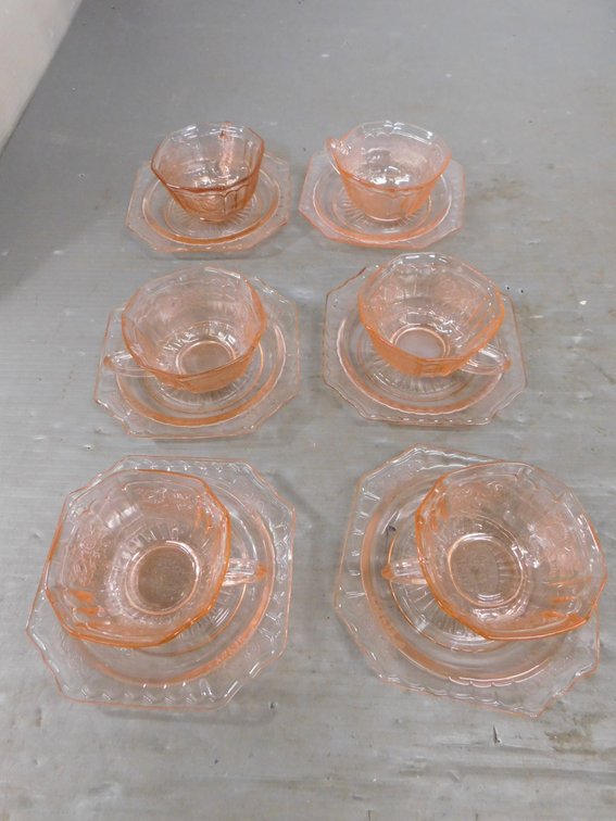 Vintage Pink Depression Cabbage Rose Cups & Saucers