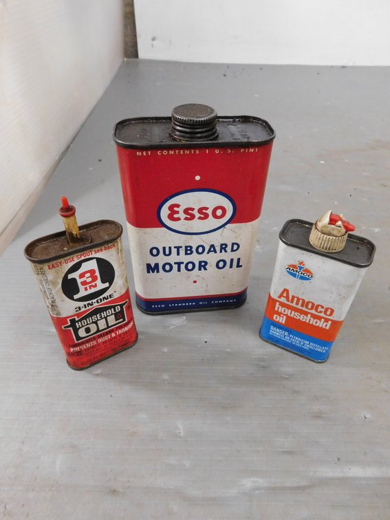 Vintage Esso Outboard Motor Oil Can, Amoco Household Oil Can, 3 in One Household Oil