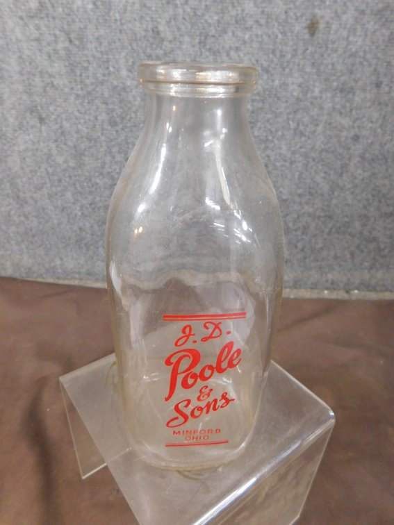 Vintage J.D. Poole & Sons, Minford Ohio Quart Milk Bottles