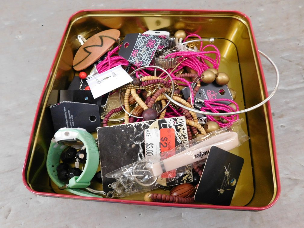 Tin with Assorted Costume Jewelry