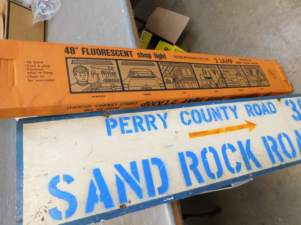 48" Fluorescent Shop Lights, Wood Sign