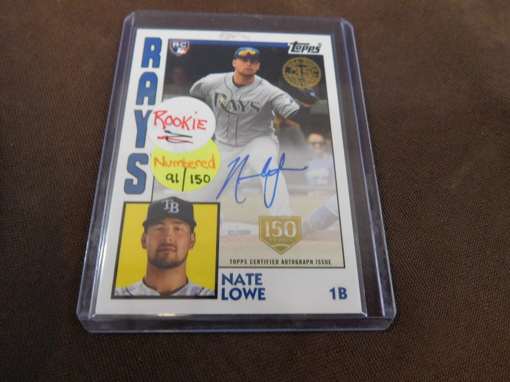 1984 Topps Baseball Autograph Card from 2019 Topps Baseball Updated Series Nate Lowe Card No. 84A-NL   91/150