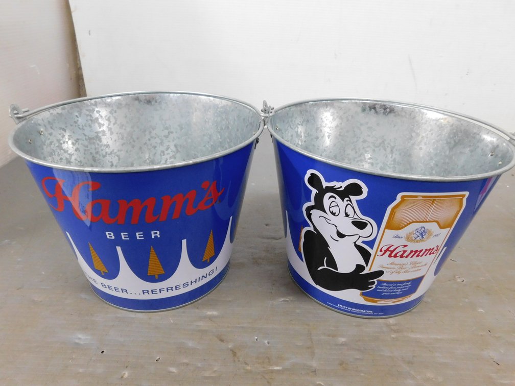 Two Hamm's Beer Buckets