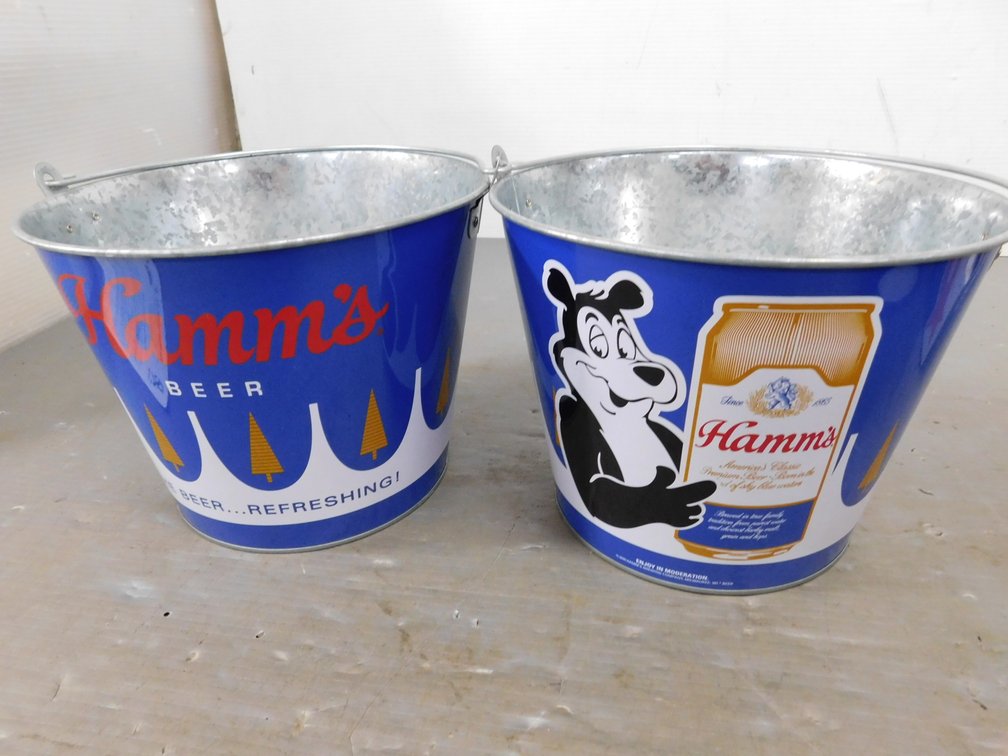 Two Hamm's Beer Buckets