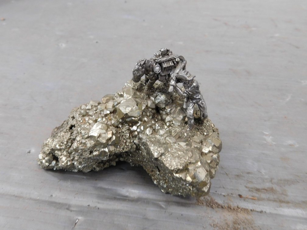 Iron Pyrite With Pewter Miner 4" L