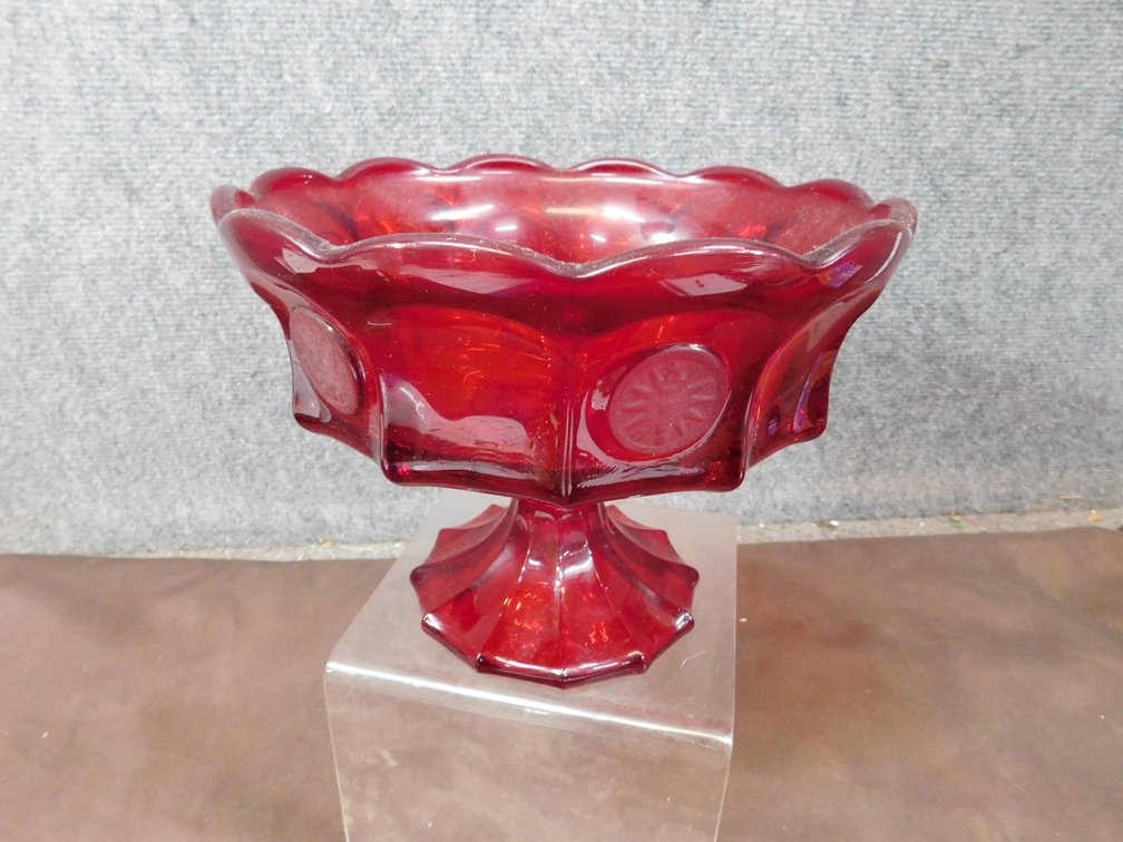 Fosteria Ruby Red Coin Pedestal Dish 8 1/2" x 6 1/2" T