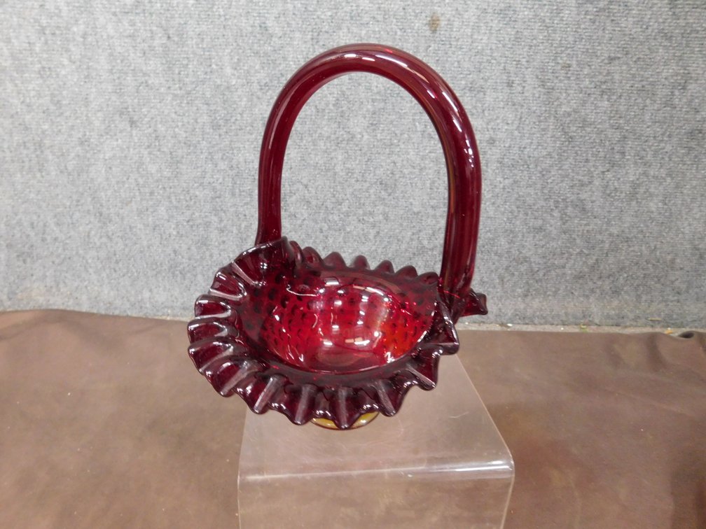 Amberina Hobnail Fenton Basket