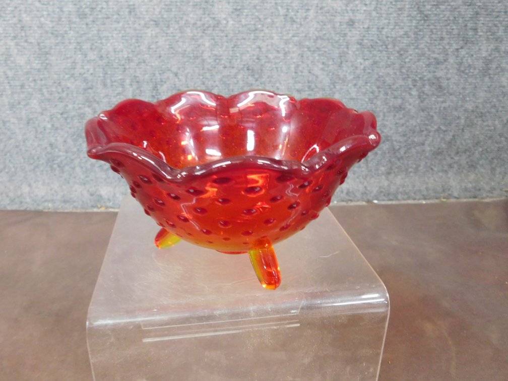Amberina Hobnail Footed Bowl 6" x 3"