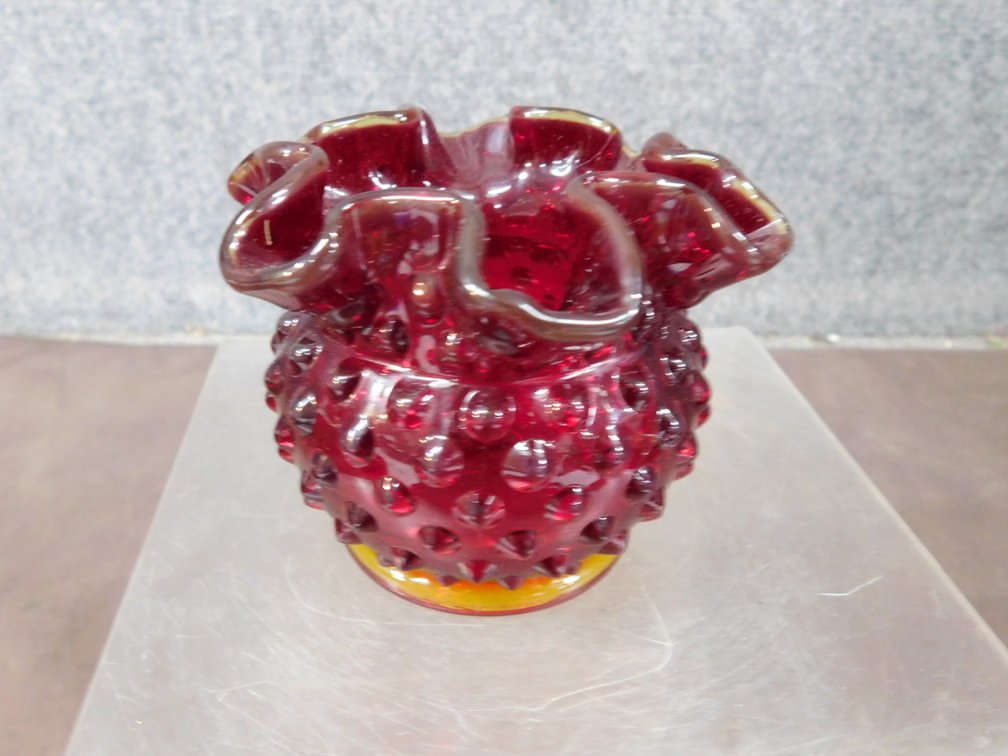 Fenton Amberina Hobnail Ruffled Vase 4" x 3"
