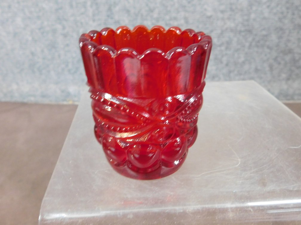 Ruby Red Toothpick Holder or Votive Candle Holder