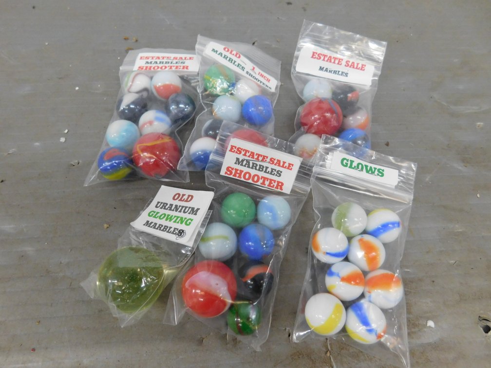 Lot of Assorted Estate Sale MARBLES, Two Glowing Marbles