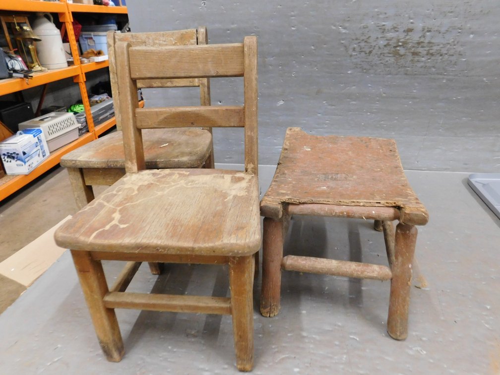 Two Wood Child's Chair, Stool