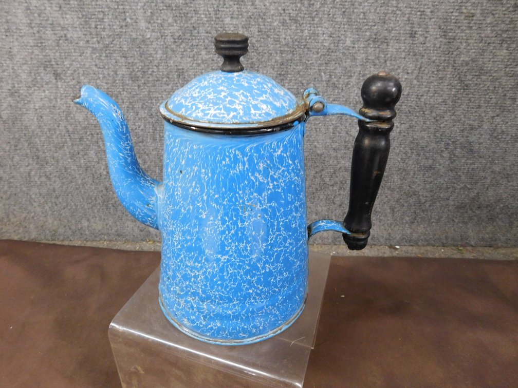 Vintage Blue and White Swirled Graniteware Coffee Pot