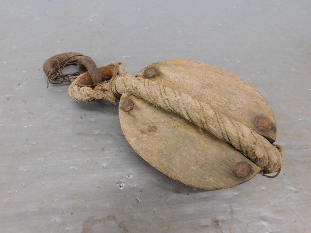 Antique Wooden And Cast Iron Block and Tackle Pulley 29" L