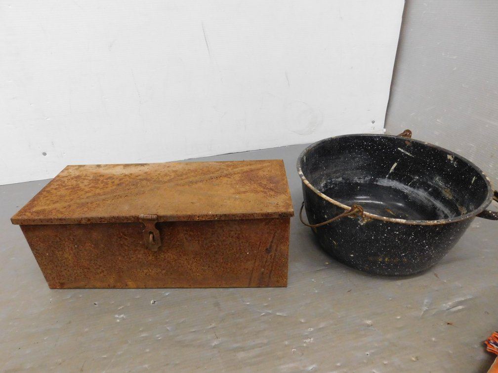 Enamel Pot, Metal tool Box
