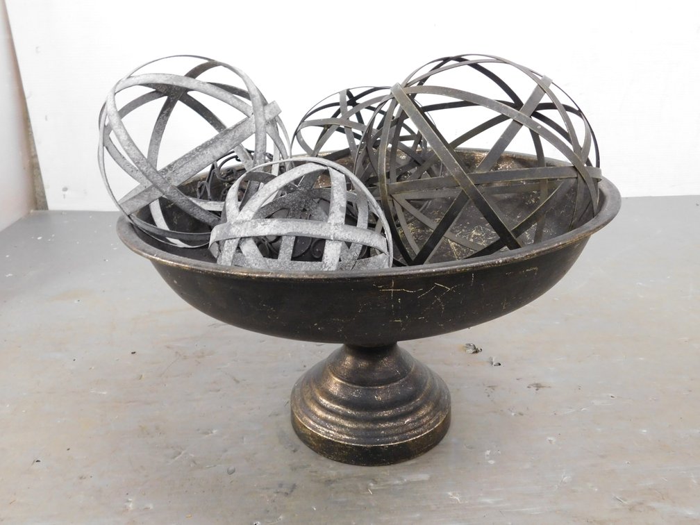 Decorative Centerpiece Bowl with Metal Spheres 16" D x 9" T