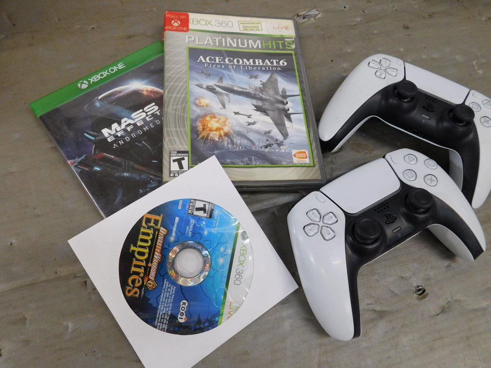 Two PS5 Controllers, Three XBOX Games