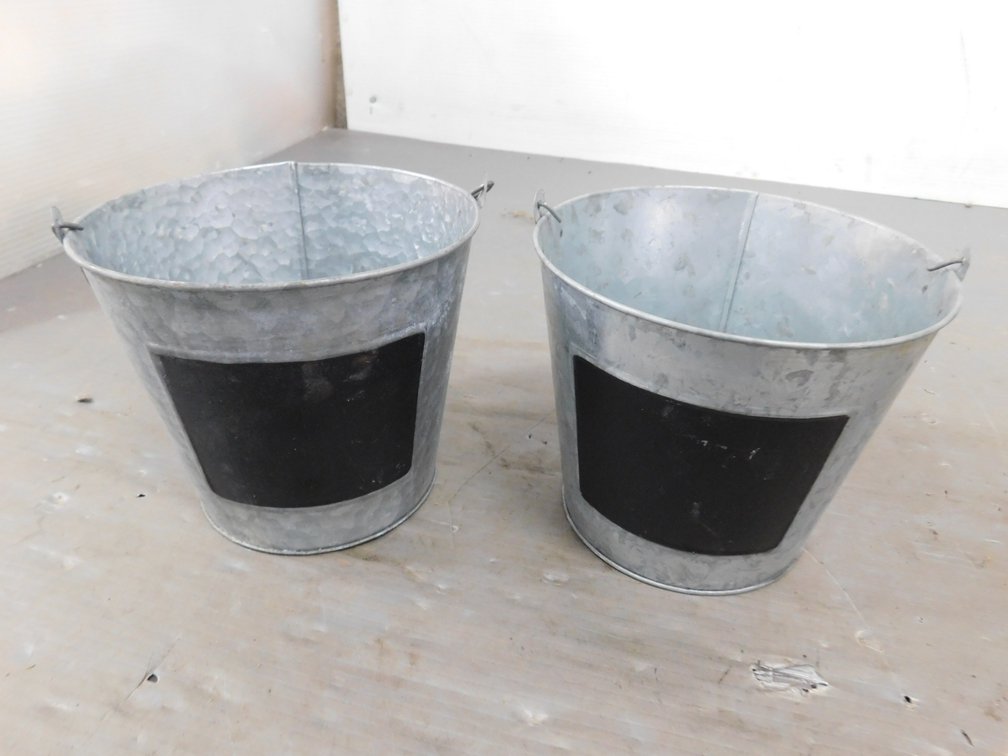 Two Metal Pails with Chalkboard Front