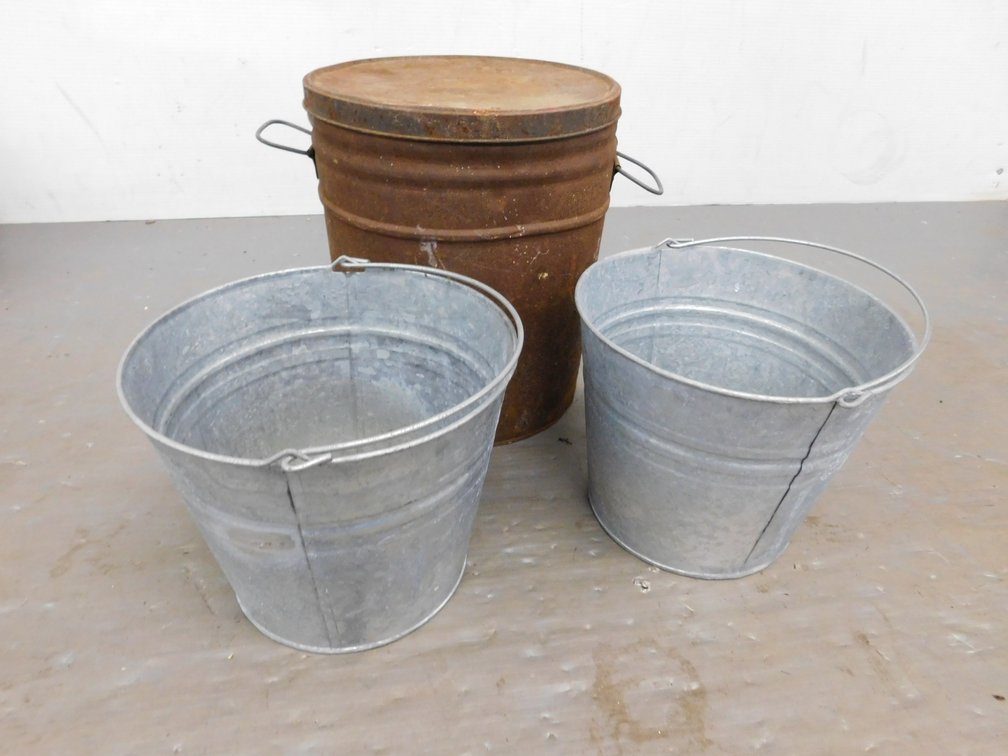 Two Galvanized Pails, Tin with Lid