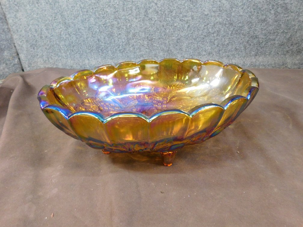 Vintage 12" Indiana Carnival Glass Footed Oval Bowl