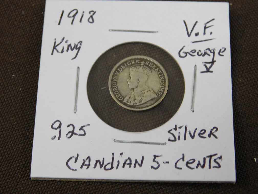 1918-Canada, ,925 Silver Five Cent Coin