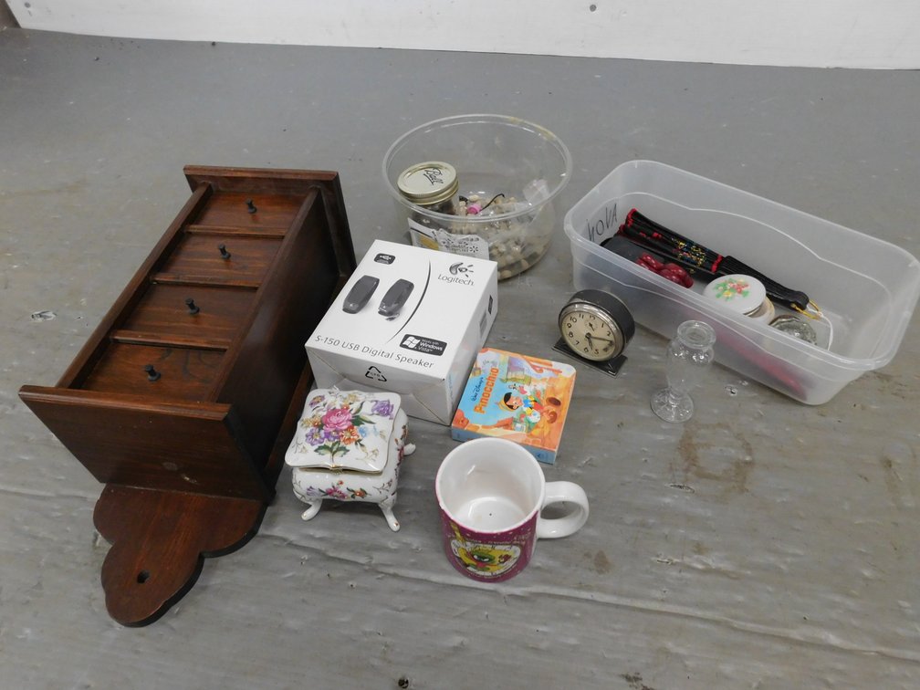 Logitech Mini Speakers, Kids Book, Wood Storage Box