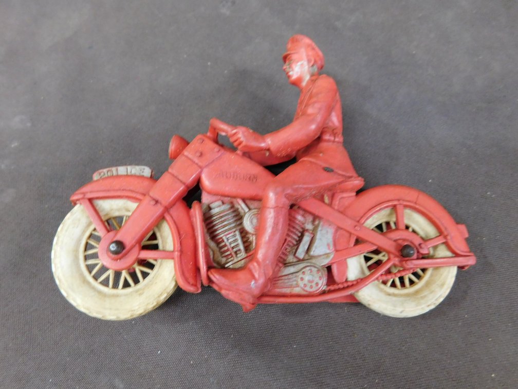 Vintage 50's Red Rubber Police Motorcycle Toy