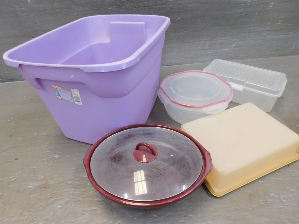 Purple Tote with Tupperware Cake Taker, Storage Bowl etc.